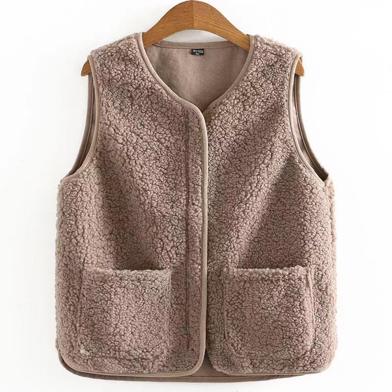Dames Teddyjas Plus Size Warm en Zachte Bodywarmer met Zakken