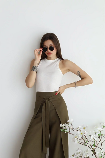 Linnen Pantalon Wijd Model voor Vrouw