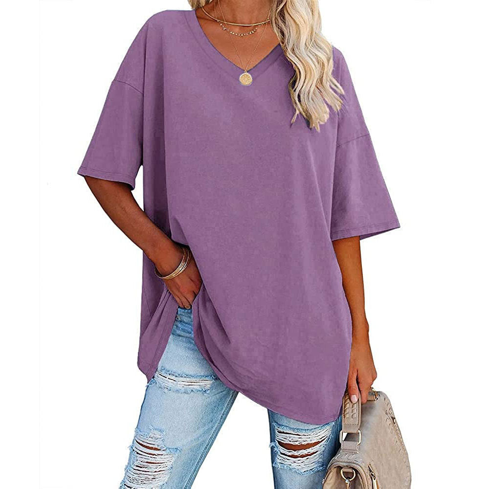 Dames T-shirt V-hals Losse Fit Basis Top Casual