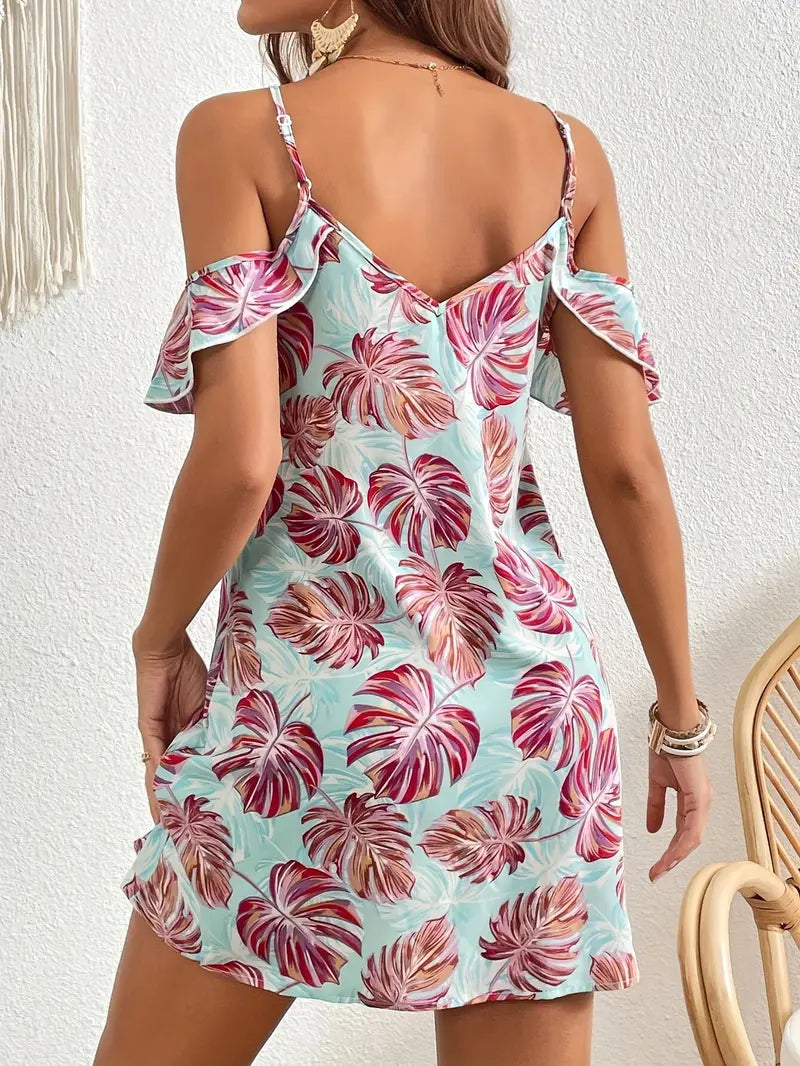 Zomerjurk Vrouw Off-the-shoulder Bloemenjurk Korte Jurk