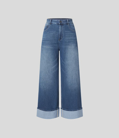 Dames Jeans Zwart Wide Leg Comfortabele Broek