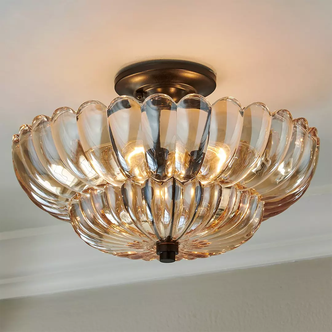 Retro Plafondlamp van Glas – Amberkleurig of Helder – Nostalgische Sfeerverlichting voor Keuken Woonkamer Eetkamer – Vintage Design – E27 Fitting