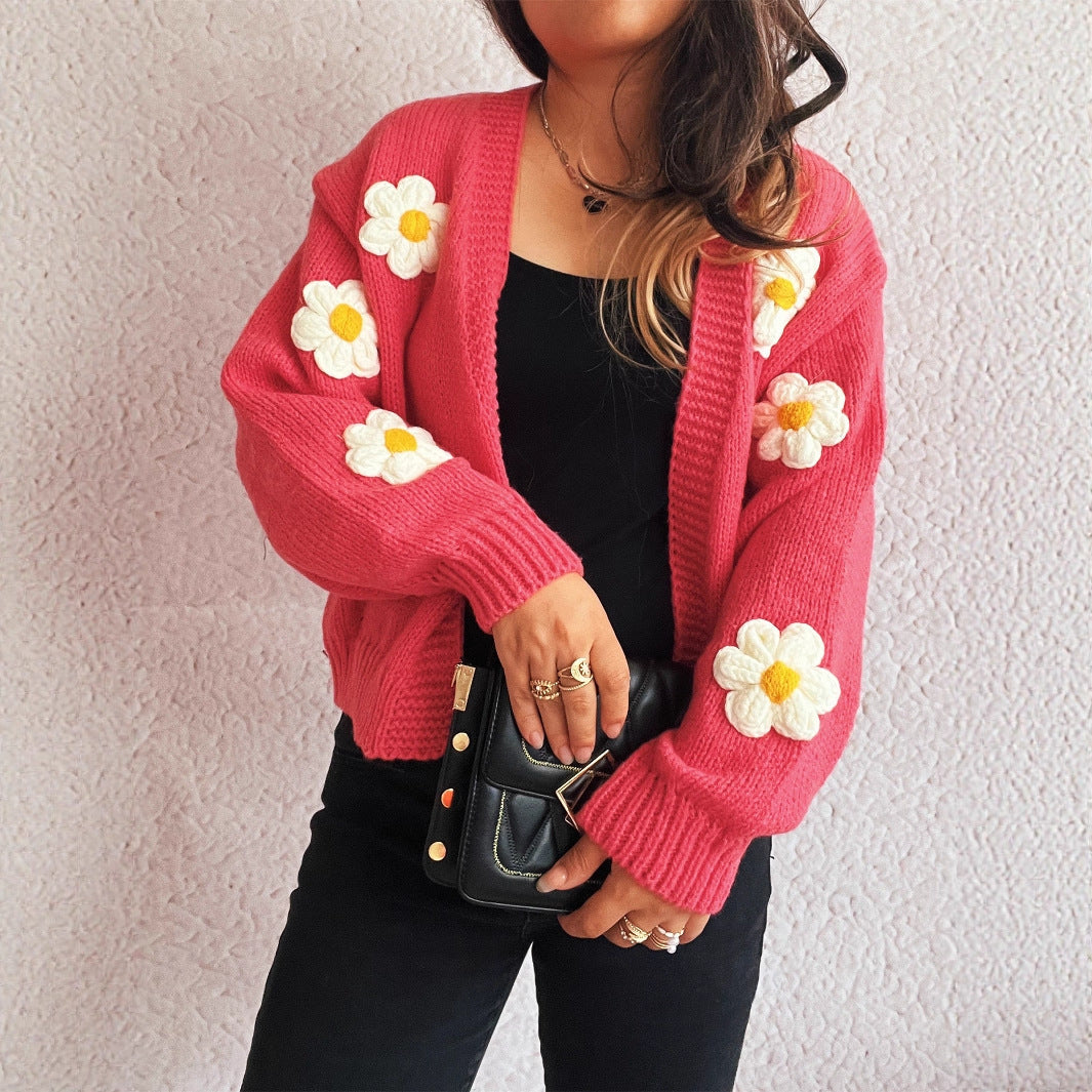 Dames Vest Gebreid met 3D Bloemen Warm en Stijlvol