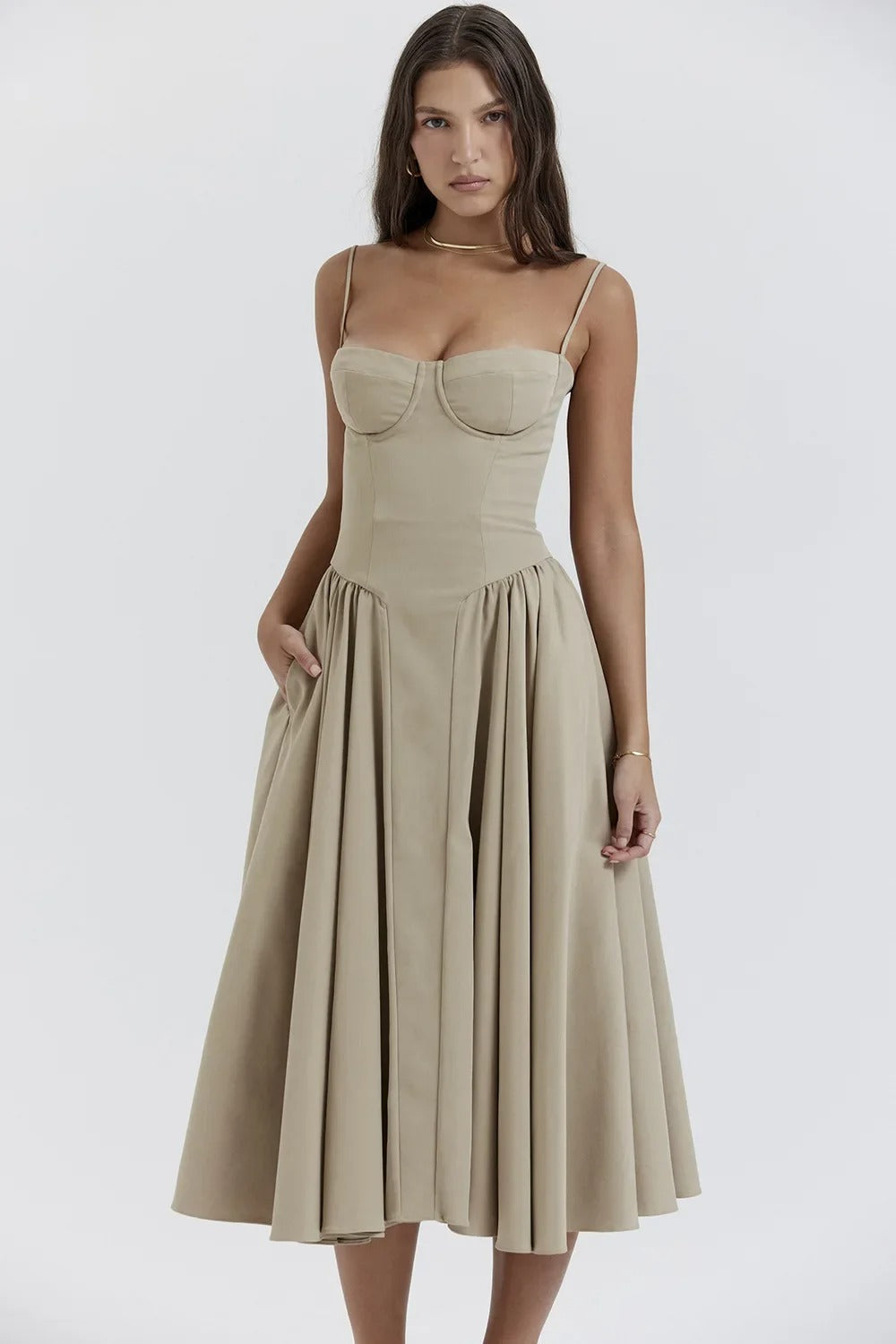 Midi Jurk Zonder Mouwen met Corsage Snit