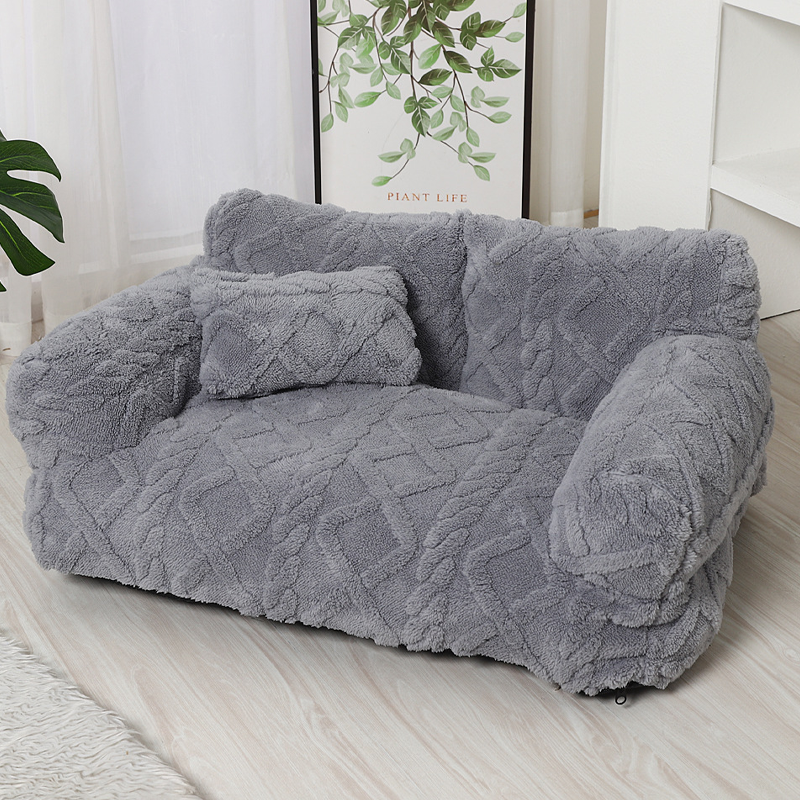Pluche Hondenmand met Verhoogde Rand Beige Khaki Grijs Zwart Rustgevend Kussen S M L Katoenvulling