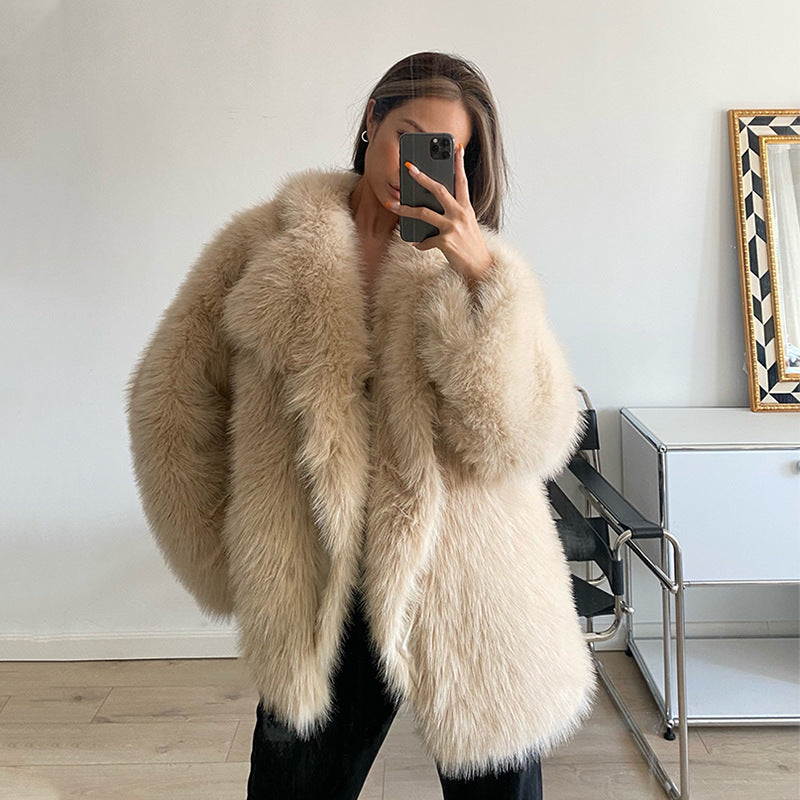 Dames Faux Fur Jas Zomer Trendy Grote Kraag