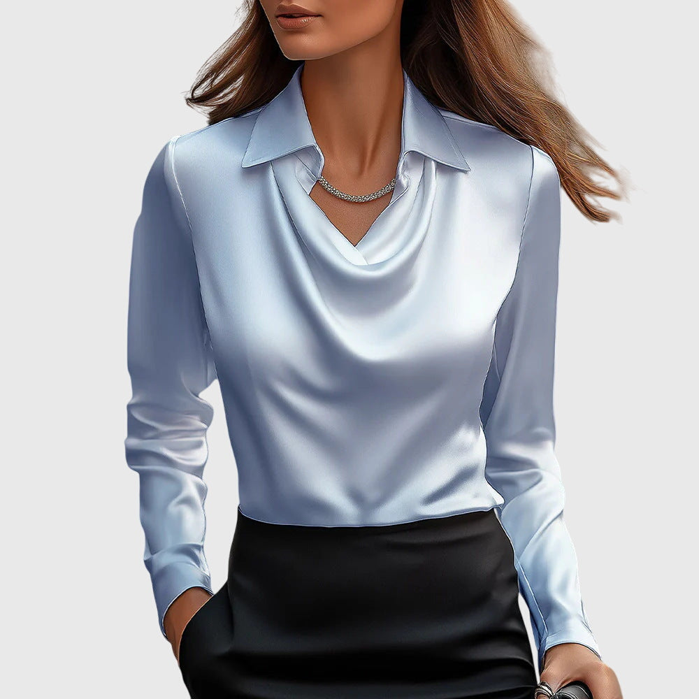 Dames Blouse Lange Mouwen Met Draperie Elegant Design