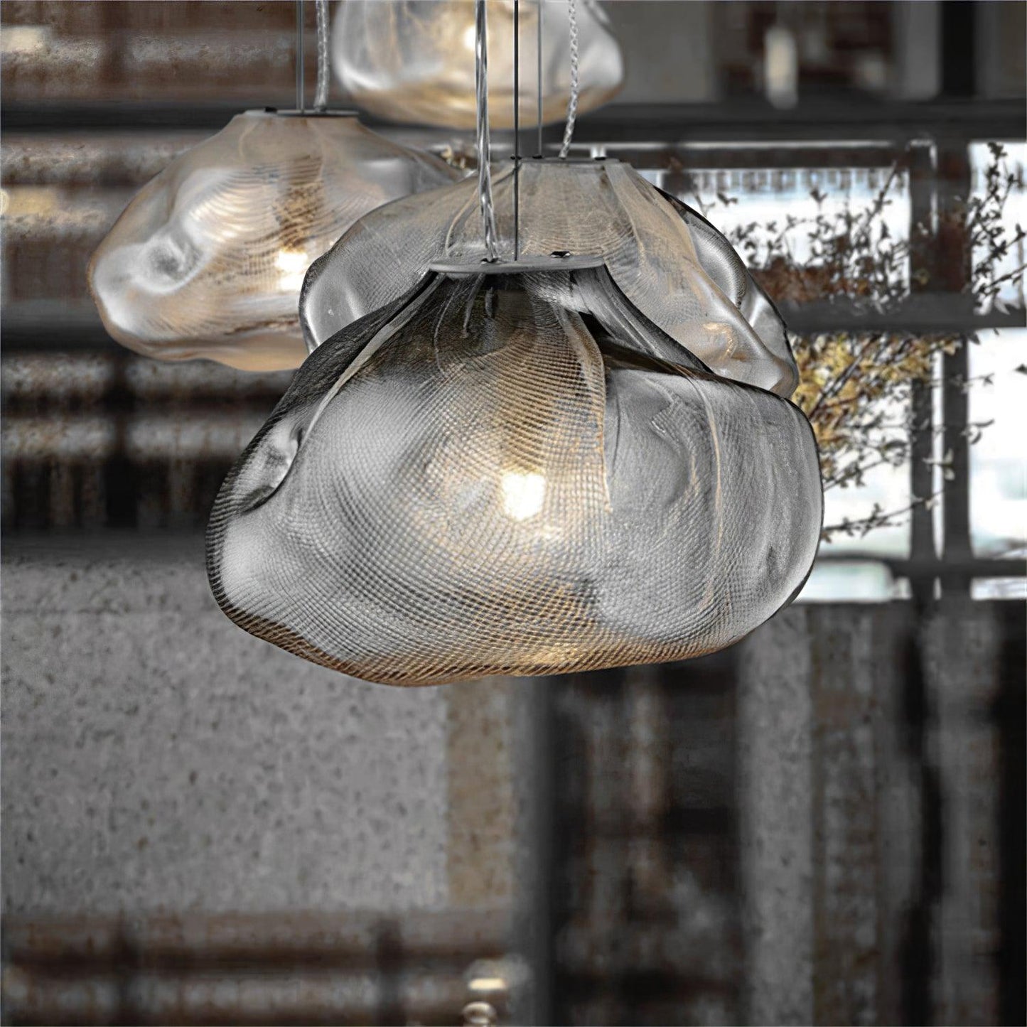 Glazen Hanglamp met Organische Textuur Transparant Rookgrijs Amber