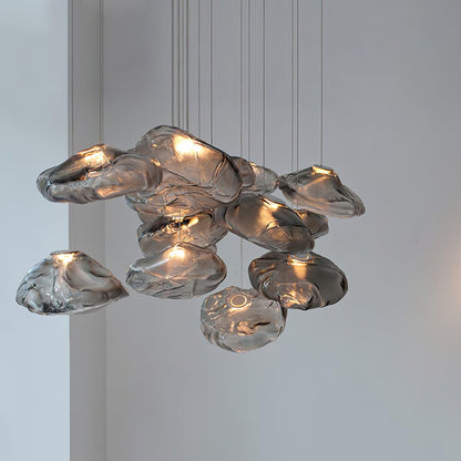 Glazen Hanglamp met Organische Textuur Transparant Rookgrijs Amber