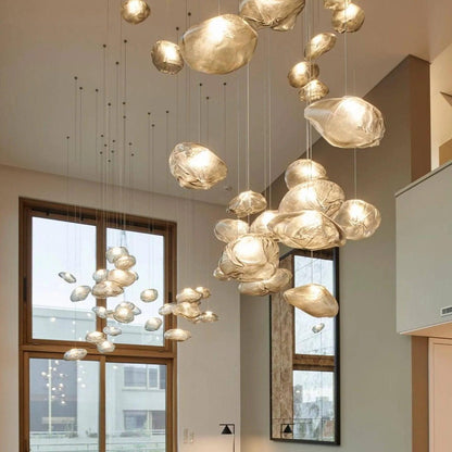 Glazen Hanglamp met Organische Textuur Transparant Rookgrijs Amber