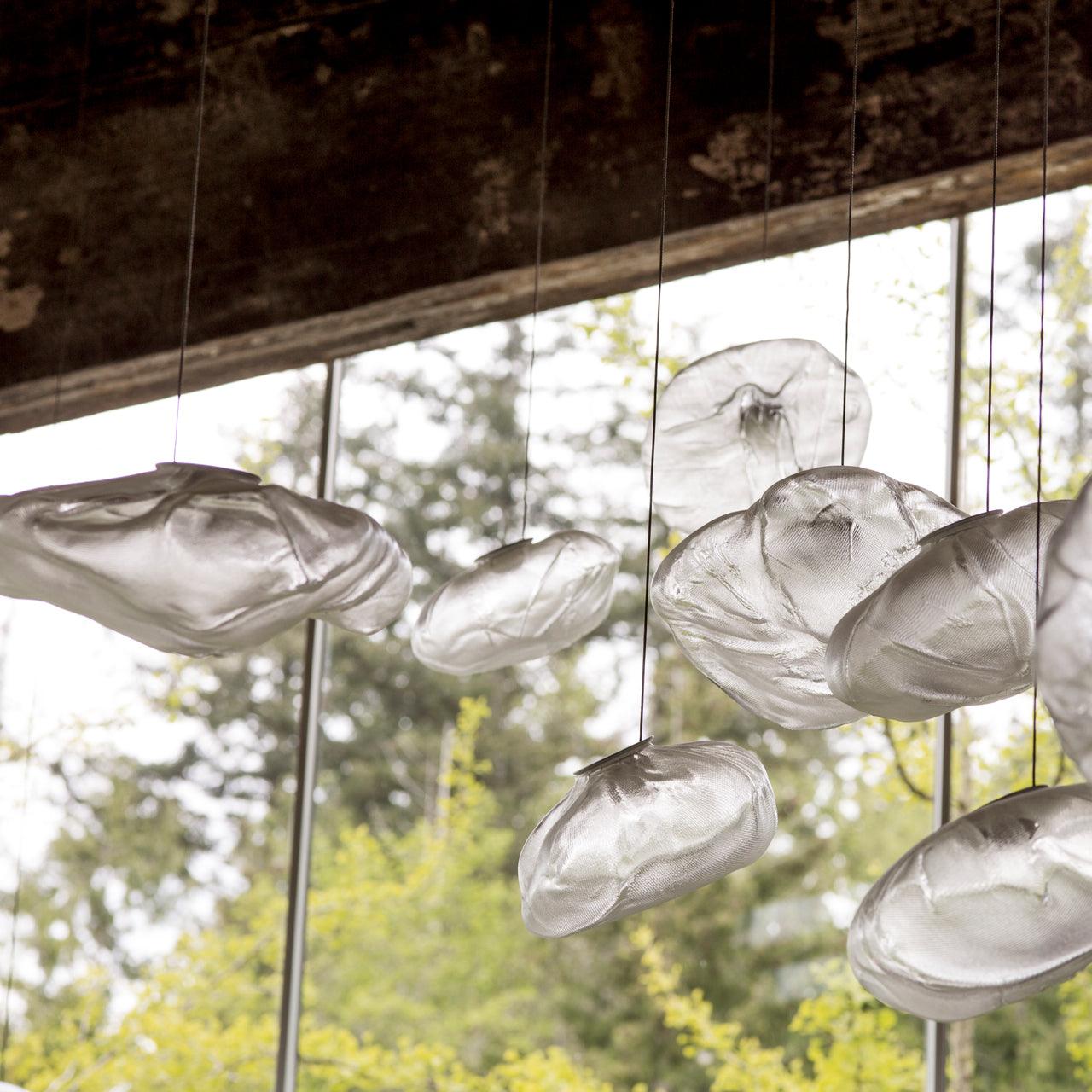 Glazen Hanglamp met Organische Textuur Transparant Rookgrijs Amber