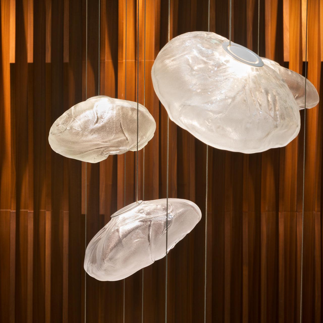 Glazen Hanglamp met Organische Textuur Transparant Rookgrijs Amber