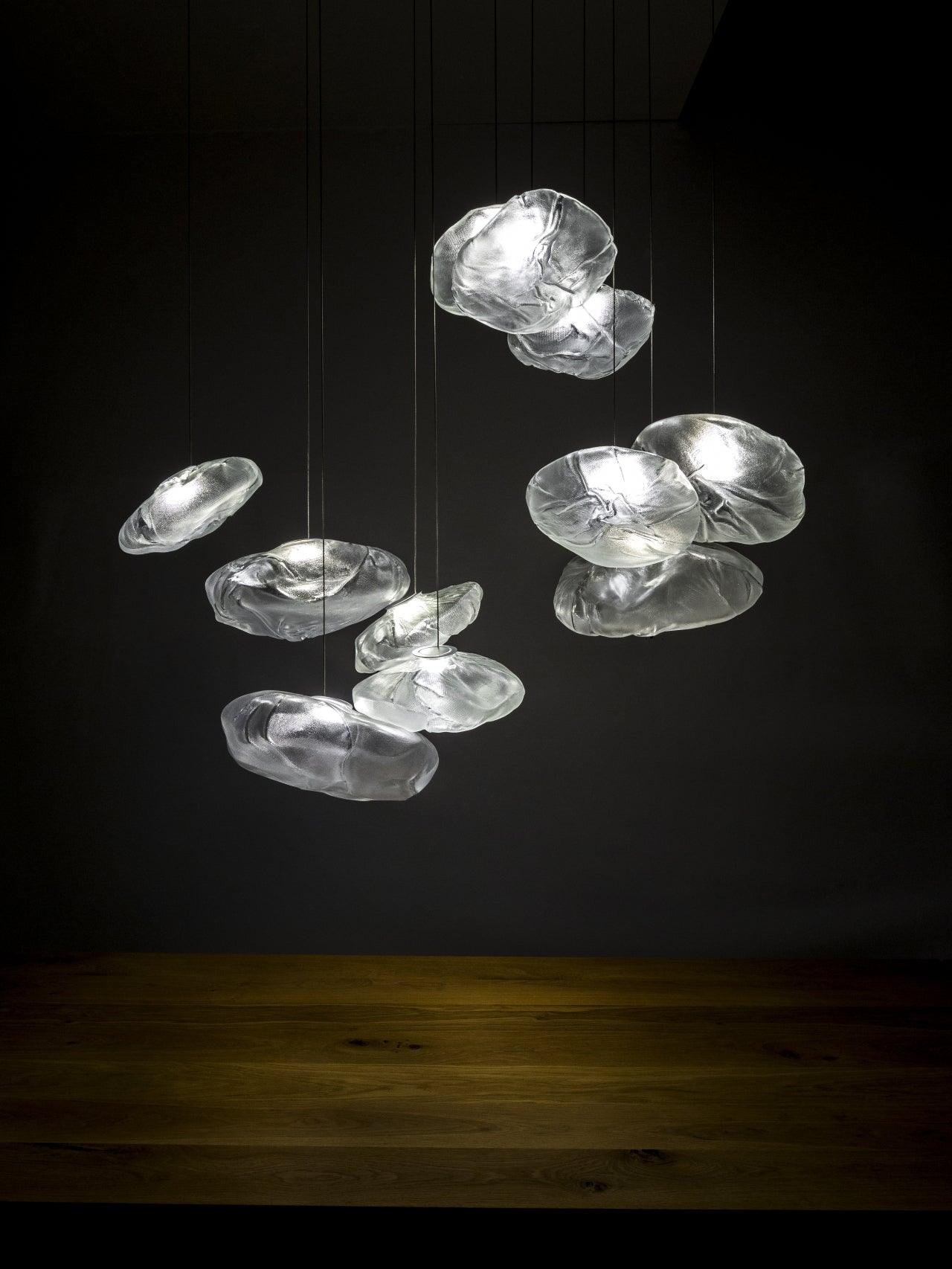 Glazen Hanglamp met Organische Textuur Transparant Rookgrijs Amber