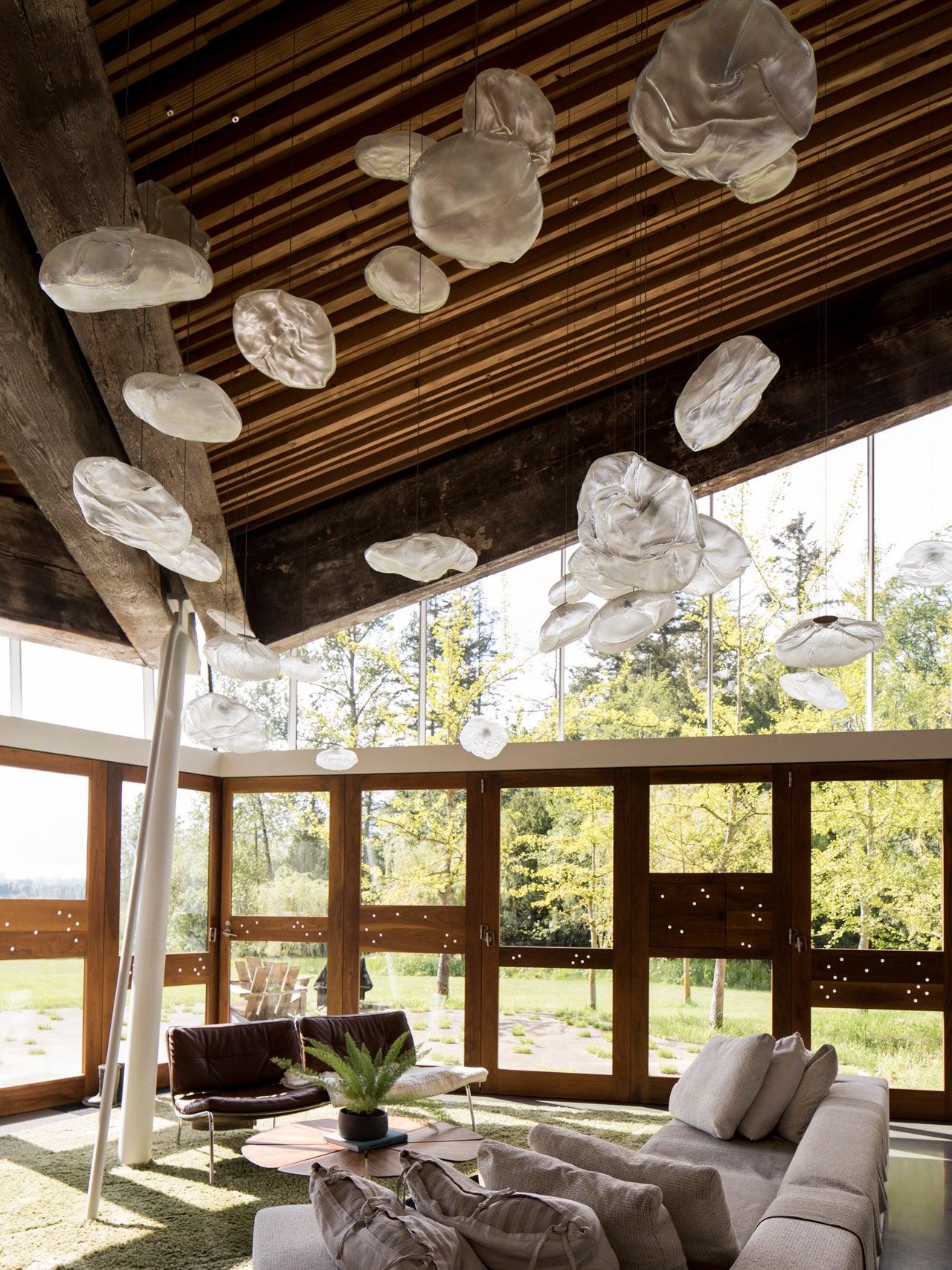 Glazen Hanglamp met Organische Textuur Transparant Rookgrijs Amber