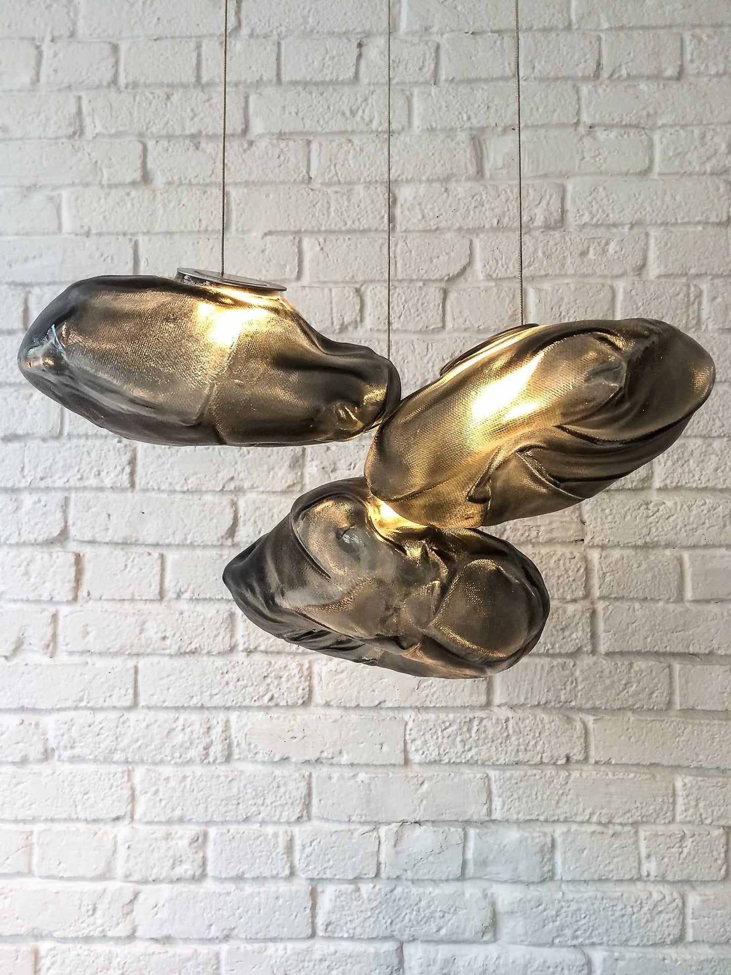 Glazen Hanglamp met Organische Textuur Transparant Rookgrijs Amber