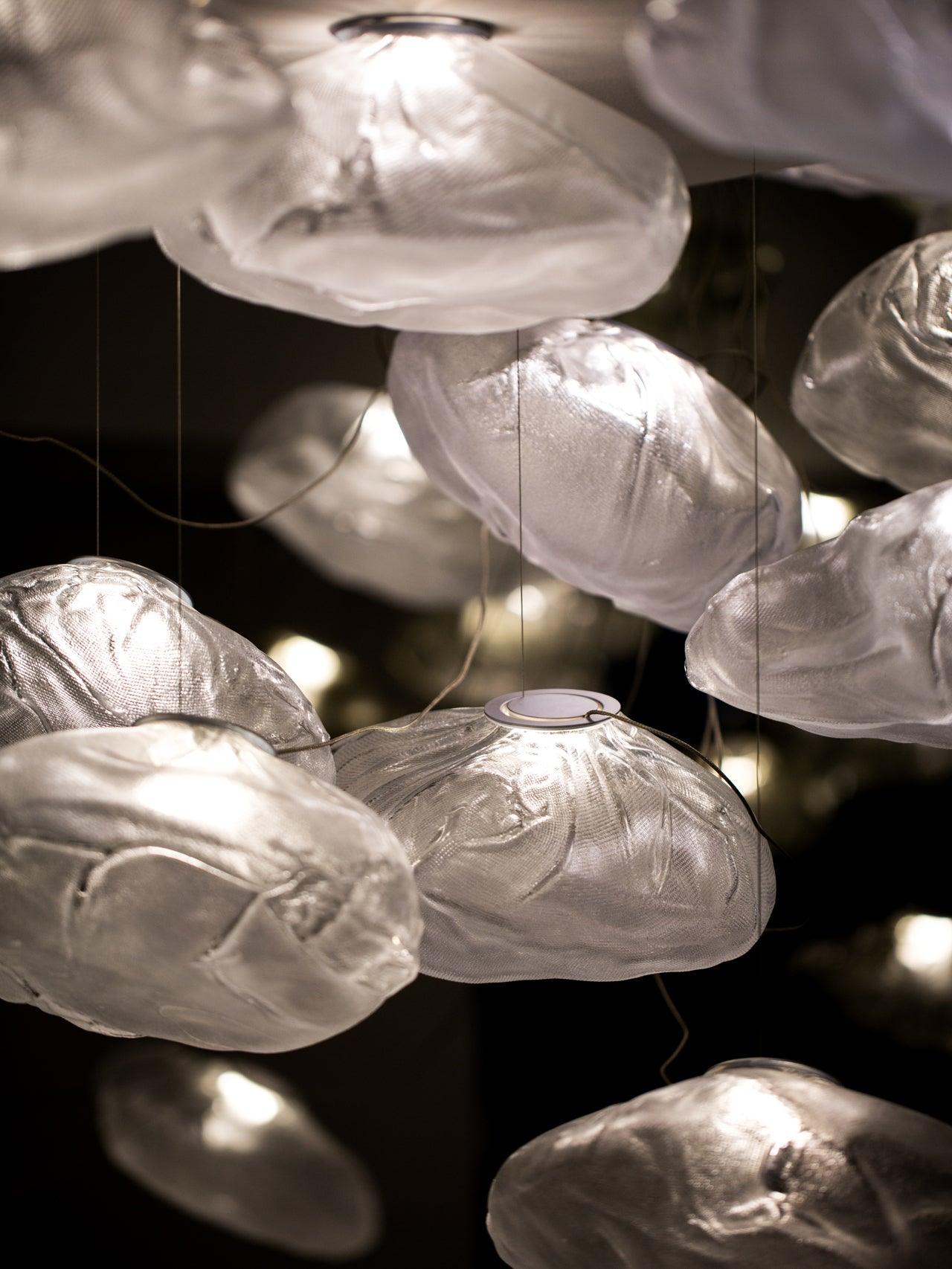 Glazen Hanglamp met Organische Textuur Transparant Rookgrijs Amber