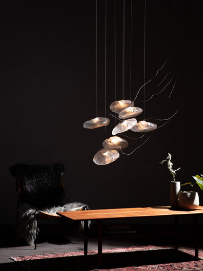 Glazen Hanglamp met Organische Textuur Transparant Rookgrijs Amber