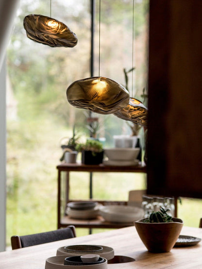 Glazen Hanglamp met Organische Textuur Transparant Rookgrijs Amber