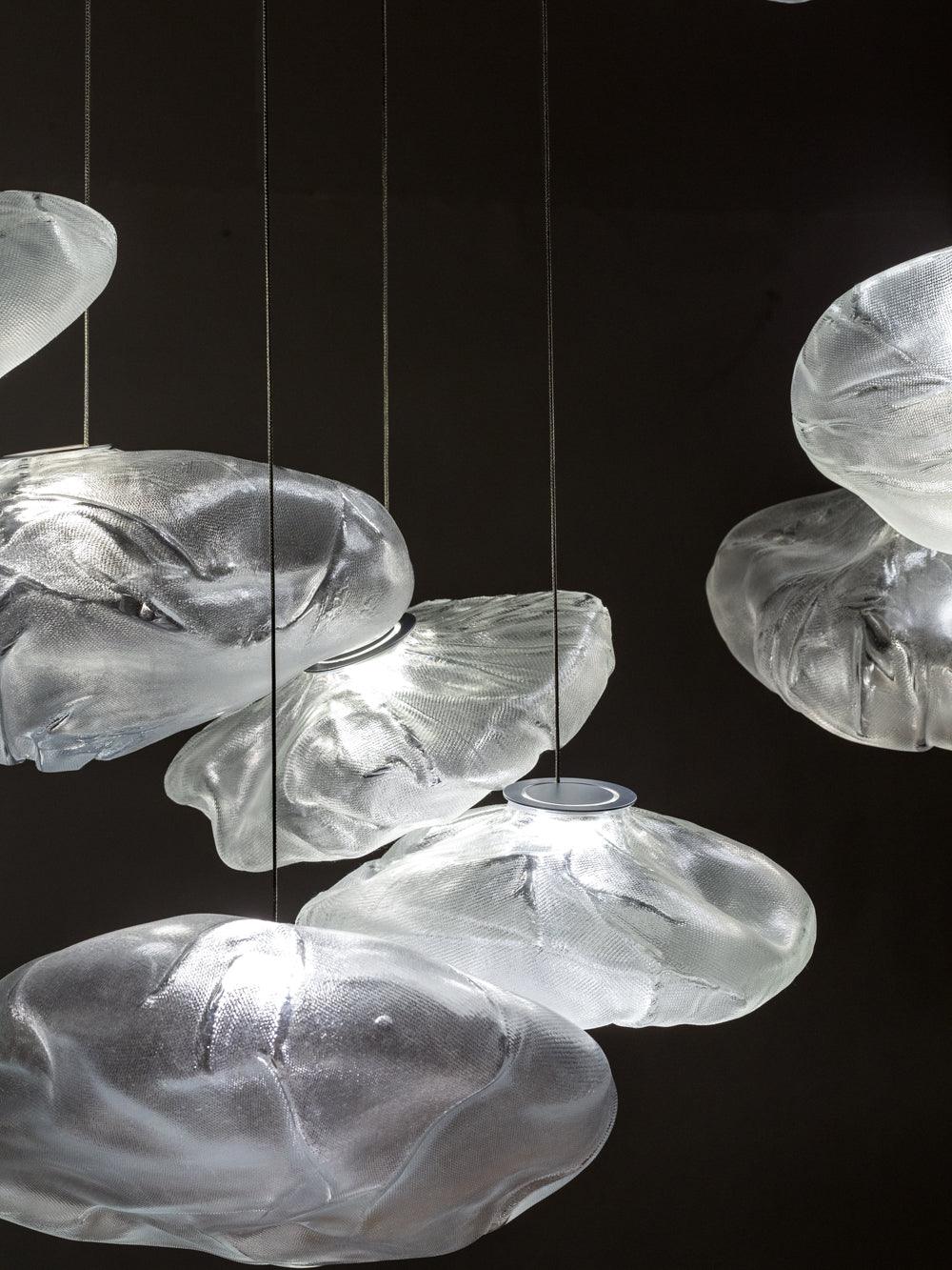 Glazen Hanglamp met Organische Textuur Transparant Rookgrijs Amber