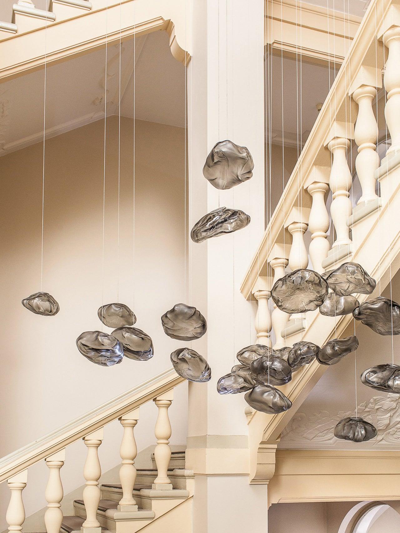 Glazen Hanglamp met Organische Textuur Transparant Rookgrijs Amber