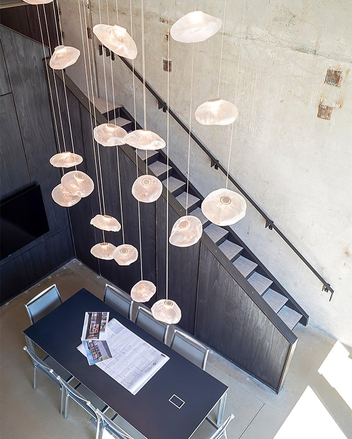 Glazen Hanglamp met Organische Textuur Transparant Rookgrijs Amber