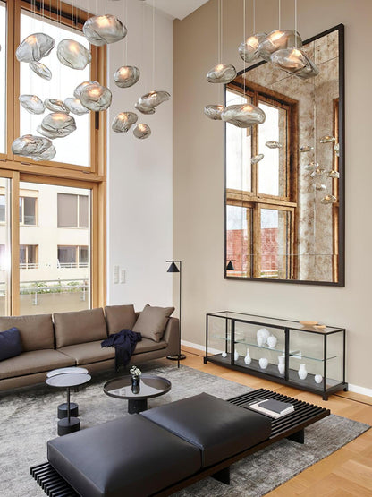 Glazen Hanglamp met Organische Textuur Transparant Rookgrijs Amber