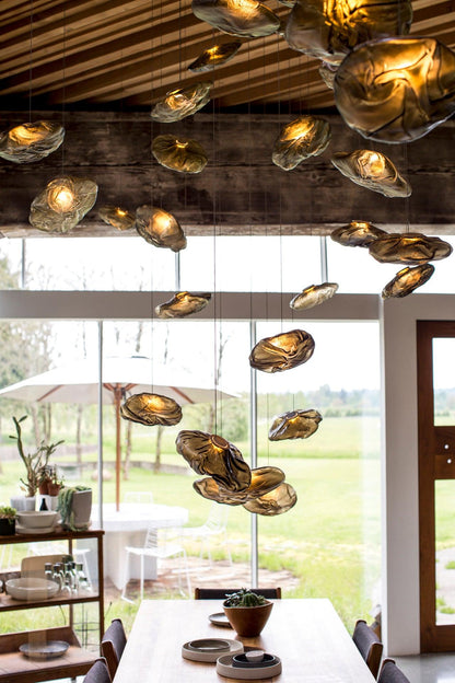 Glazen Hanglamp met Organische Textuur Transparant Rookgrijs Amber
