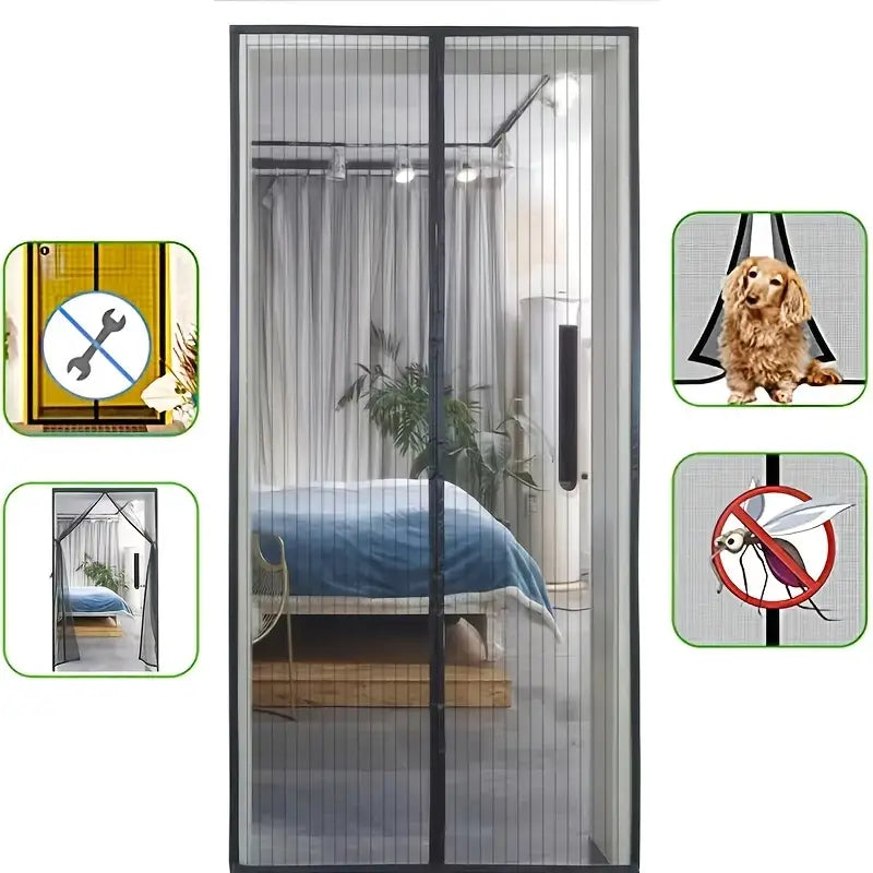 Magnetisch Hordeur met Automatische Sluiting voor Deur 80-120cm Zwart Wit Insectenwering
