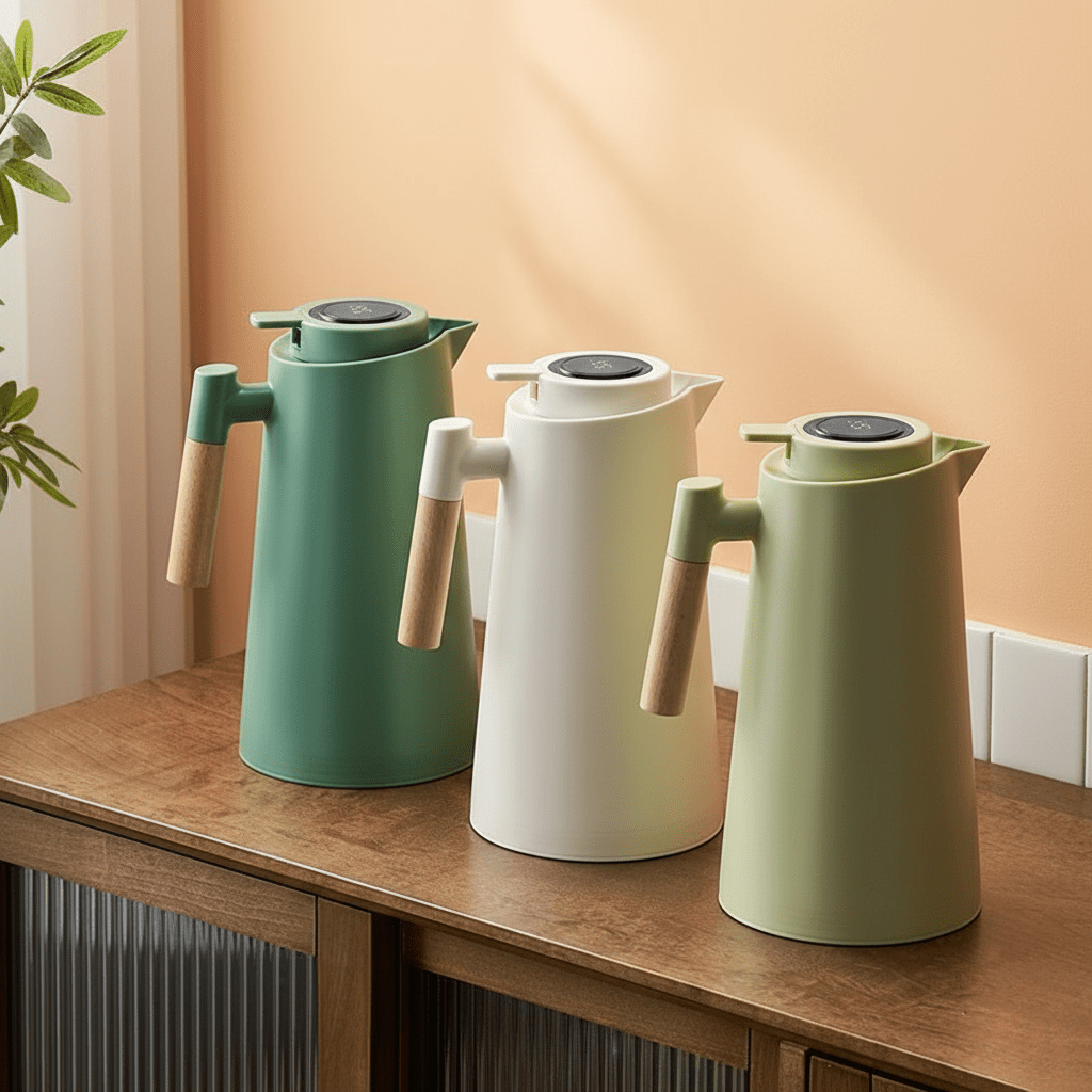 Thermosfles met Temperatuurdisplay – Dubbelwandig RVS & Houten Handvat 1L