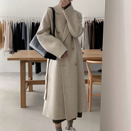 Dames Wollen Mantel Lange Model met Ceintuur