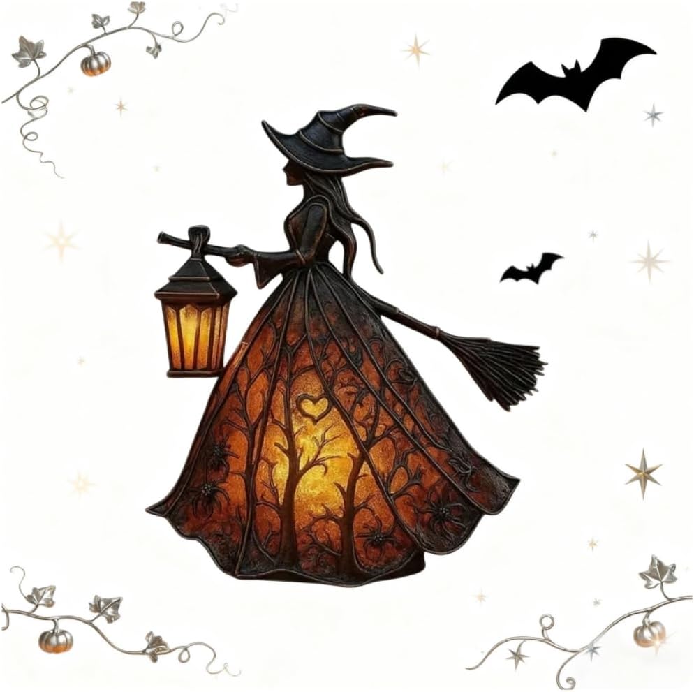 Halloween Decoratieve Lantaarn 30cm Gotisch LED Lamp Zwart Oranje Heksenlamp voor Feest Veranda Tafel Decoratie Mystieke Sfeer