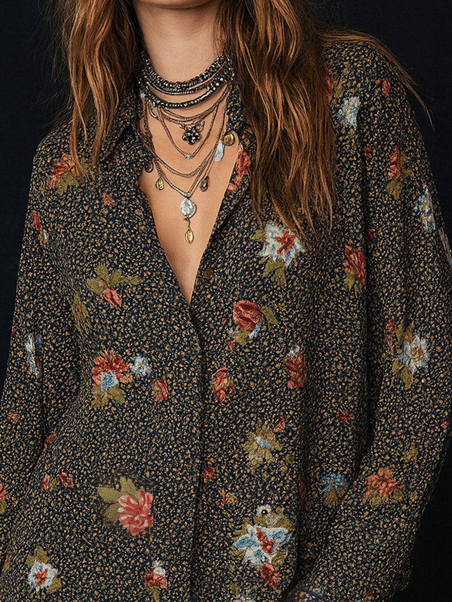 Dames Blouse Bloemenprint Ruches Afgeronde Hals