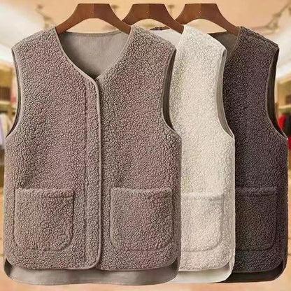 Dames Teddyjas Plus Size Warm en Zachte Bodywarmer met Zakken