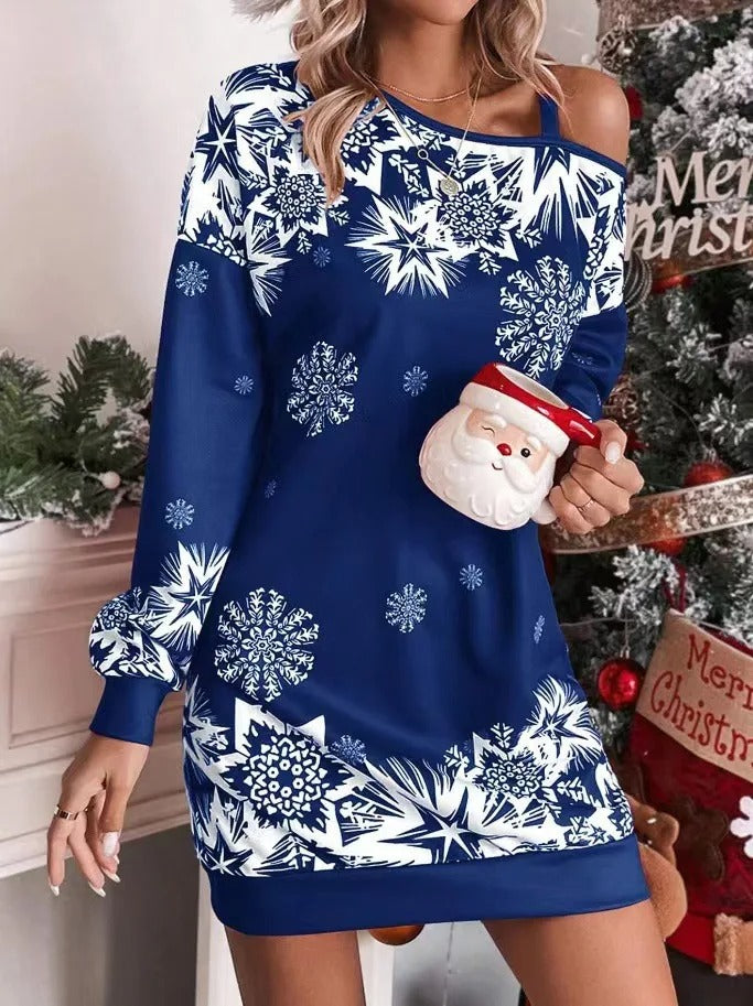 Kerstjurk Sneeuwvlokken Print Rood Groen Feestelijke Jurk