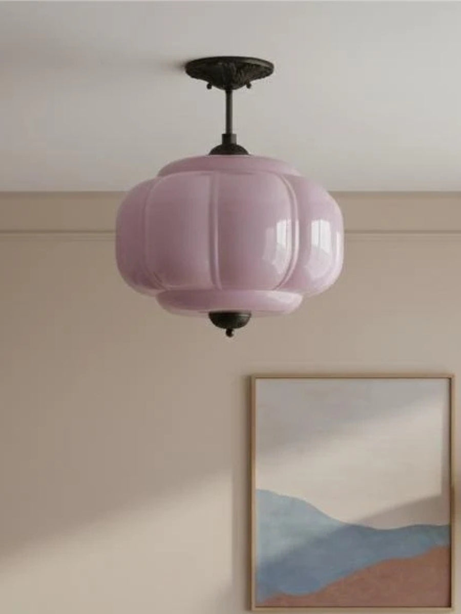 Vintage Melkglas Plafondlamp Geschulpt Rand Wit Roze Groen Blauw Helder Mat Glas Semi-Flush Hanglamp Messing Zwart Finish