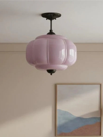 Vintage Melkglas Plafondlamp Geschulpt Rand Wit Roze Groen Blauw Helder Mat Glas Semi-Flush Hanglamp Messing Zwart Finish
