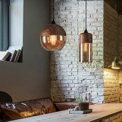 Hanglamp Glas Metaal Houtlook E27 Verstelbaar Woonkamer Eetkamer Slaapkamer Scandinavische Design Lamp Binnenverlichting