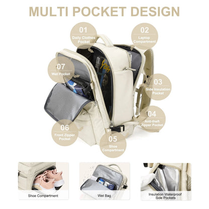 Waterdichte Dames Reistas 35L Multifunctionele Wandelrugzak met USB-Poort en Anti-Diefstal