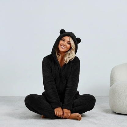 Dames Teddy Onesie Zacht met Beren Oortjes Comfortabele Pyjama