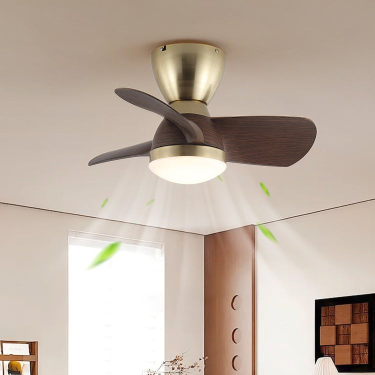 Plafondventilator met Verlichting Elora in Messing en Hout — Minimalistische Ventilator met LED Afstandsbediening