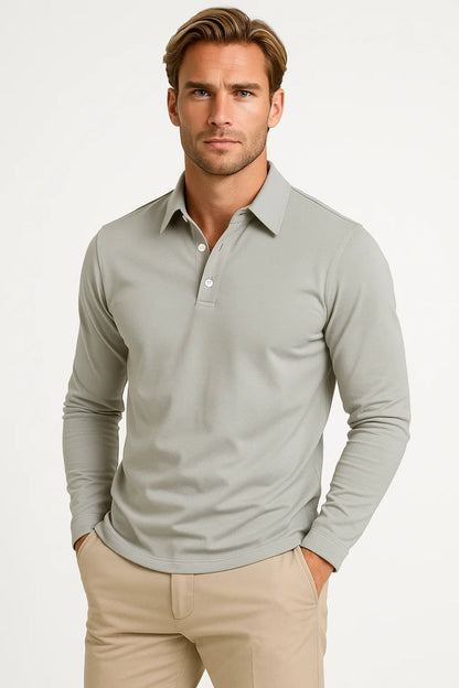 Heren T Shirt Slim Fit Lange Mouw Katoen Polokraag
