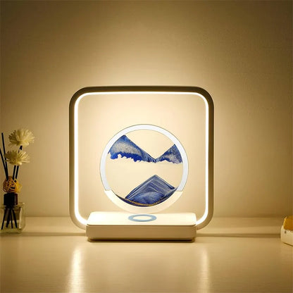 Zandkunst Nachtlamp met Draadloze Oplaadplek – Sierlijk Bewegend Zand & LED-Verlichting voor Slaapkamer Bureau Decoratie