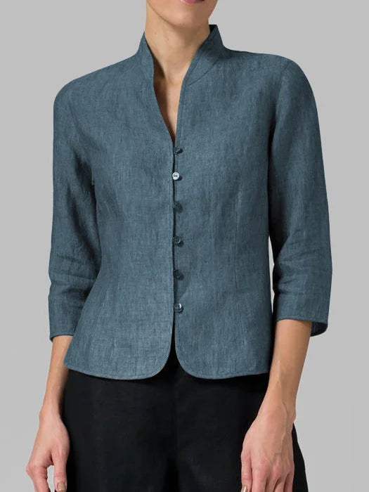 Blouse met Opstaande Kraag Chambray Stof