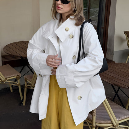 Dames Trenchcoat Kort Leren Look Stijlvol