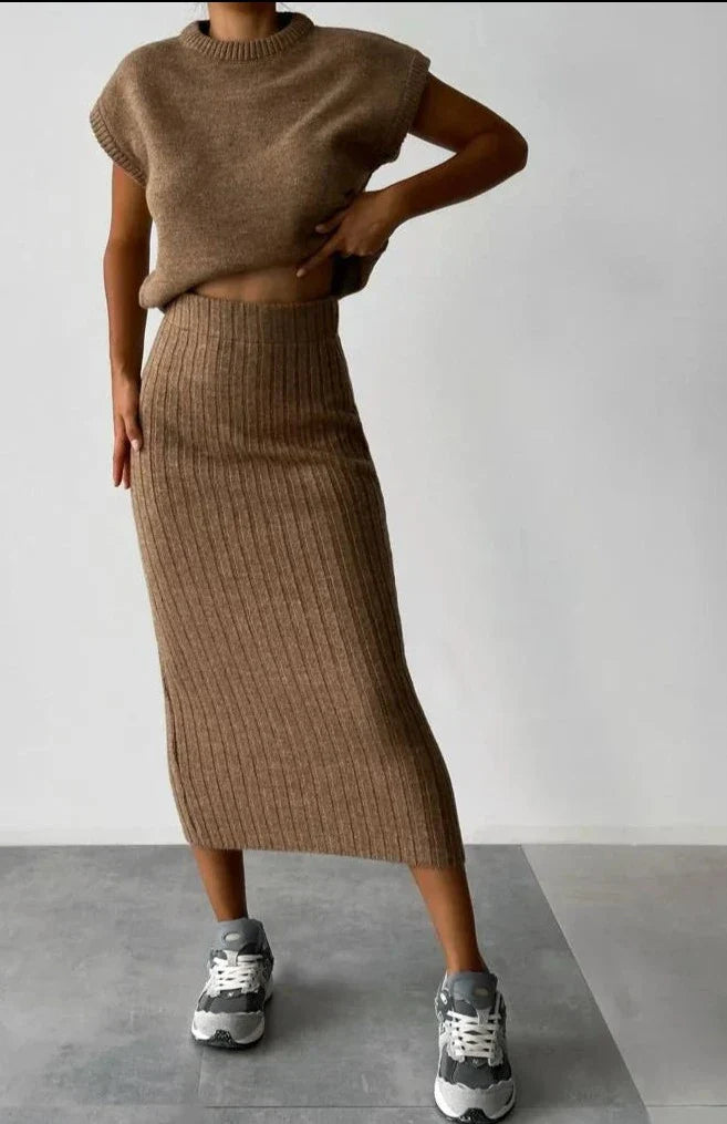 Dames Gebreide Rok en Vest Set Warme Winter Collectie