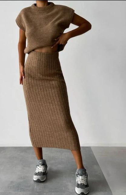 Dames Gebreide Rok en Vest Set Warme Winter Collectie