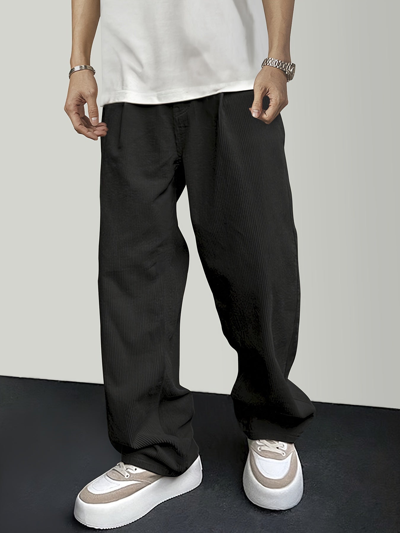 Casual Broek Corduroy Effen Kleur Met Koordsluiting