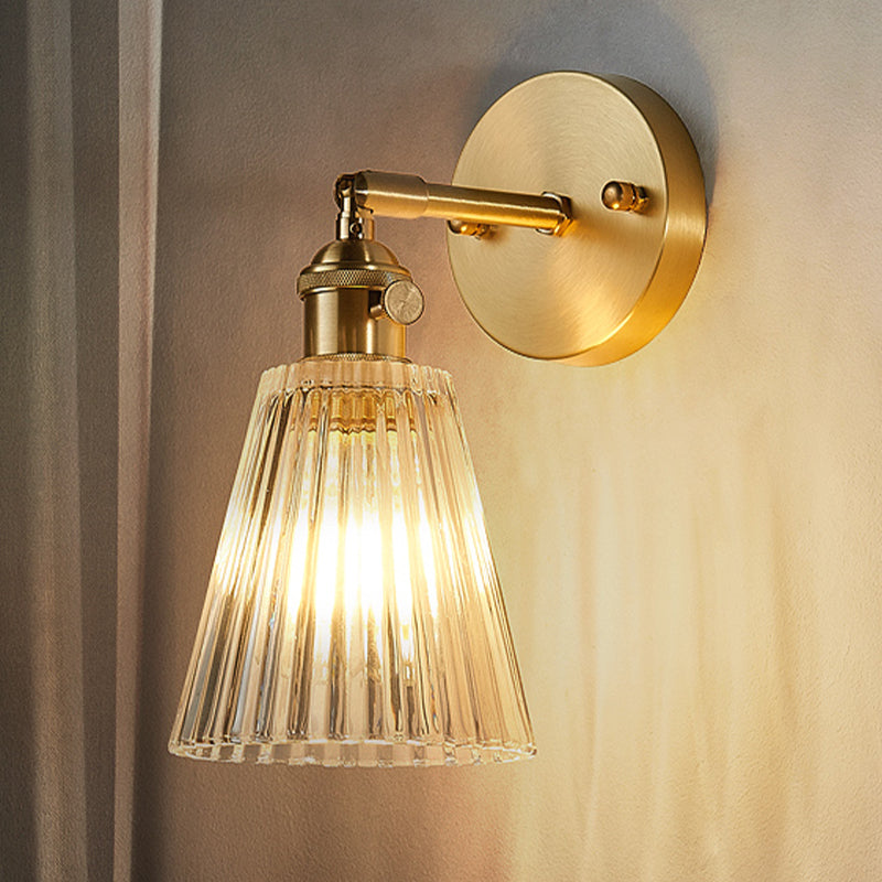 Wandlamp Goud Industrieel Geribbeld Glas Messing Slaapkamer Woonkamer Retro Loft