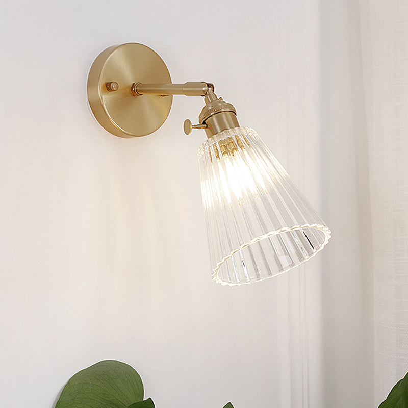 Wandlamp Goud Industrieel Geribbeld Glas Messing Slaapkamer Woonkamer Retro Loft
