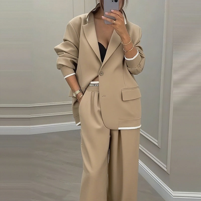 Dames Blazer Set Wijde Broek Elegant Chic Kleding